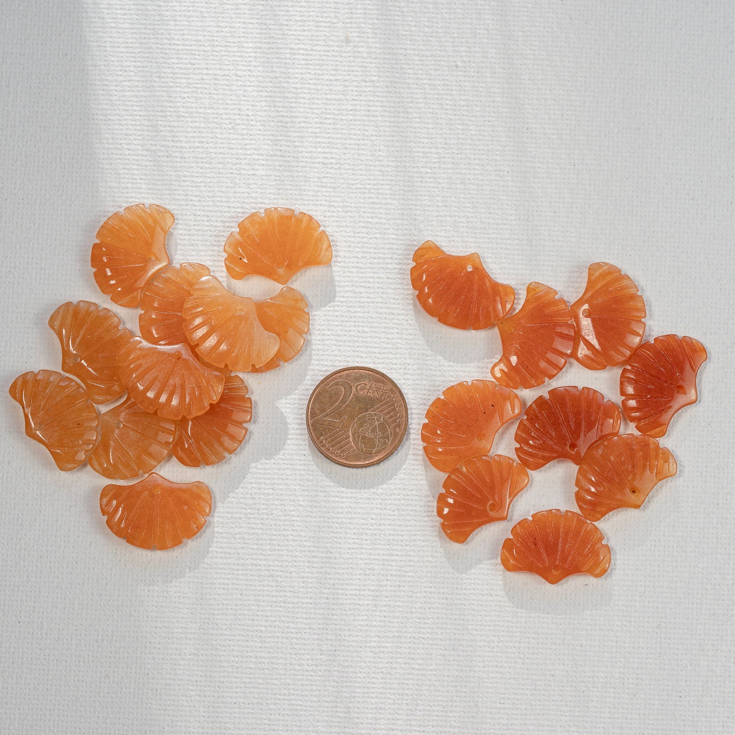 Pendentif feuille de Ginkgo en Aventurine orange rouge env 20 mm ( à l&