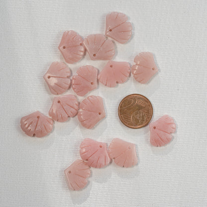 Pendentif feuille de Ginkgo en Opale rose de 17/18 mm ( à l&