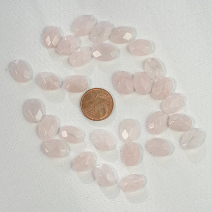 Perles ovales facettes de Quartz rose de env 13/14 mm ( lot de 2 )