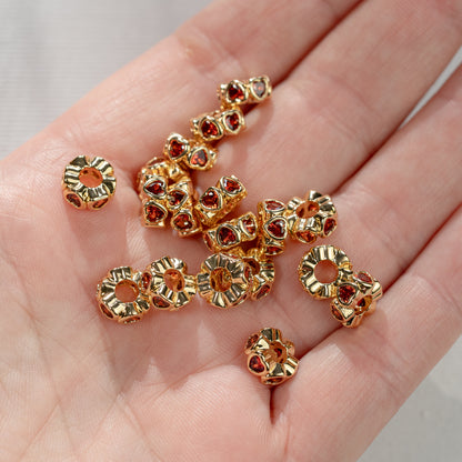 Perles rondelles en laiton plaqué or 18k et ♡ zirconium orange de 8 x 3,5 mm ( à l&