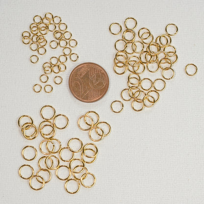 Anneaux de jonction ronds en laiton plaqué or 18k de 4 à 7 mm au choix ( lot de 6 ou 10 )