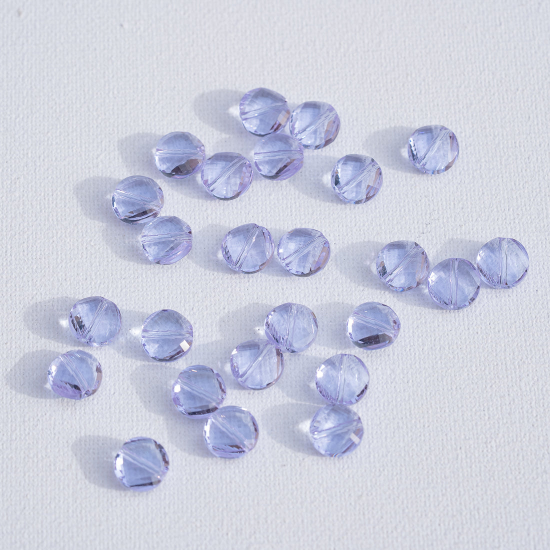 Perles rondes plates facettes en verre K9 lilas de 9,5 x 4,5 mm ( à l&