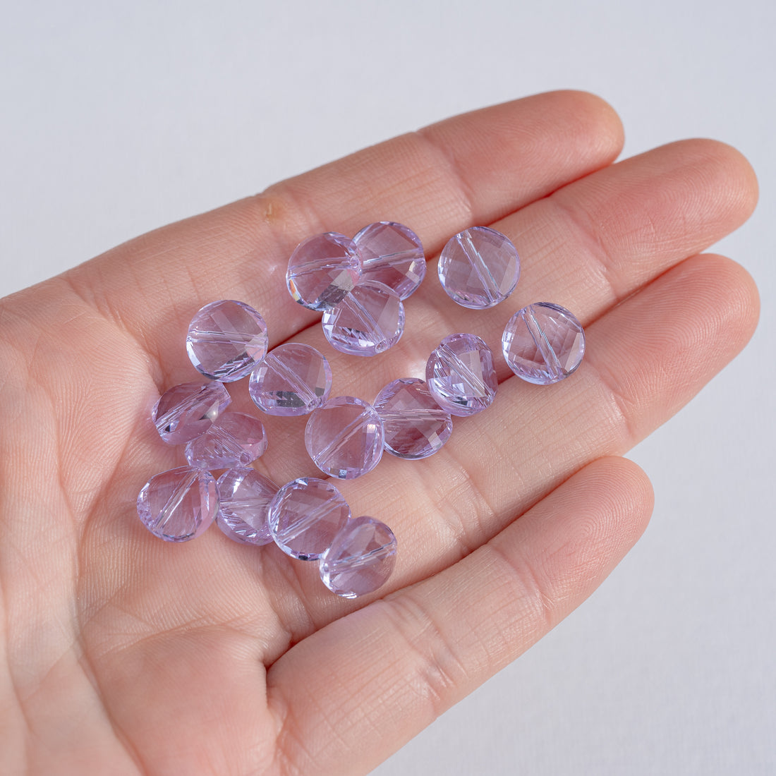 Perles rondes plates facettes en verre K9 lilas de 9,5 x 4,5 mm ( à l&