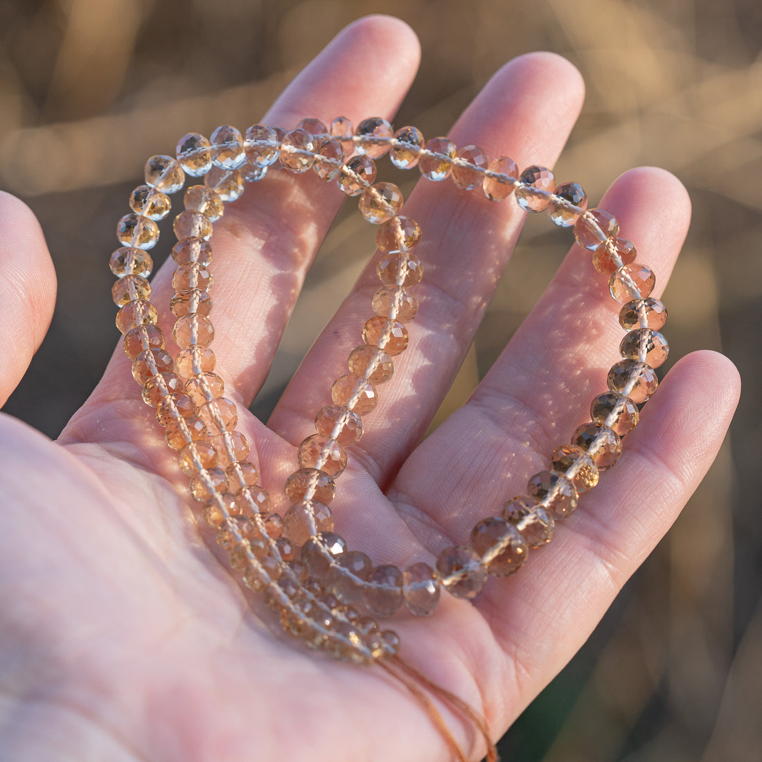 Fils de 22 ou 43 cm de perles rondelles facettes de Citrine naturelle de env 5 à 9 mm