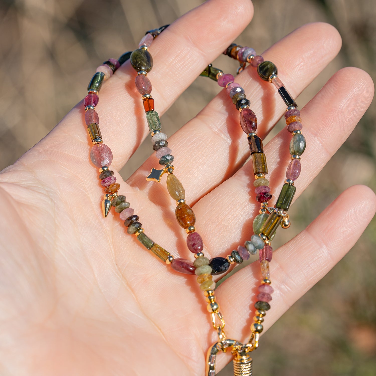 Collier bohème en Tourmaline multicolore différentes formes et tailles ✨