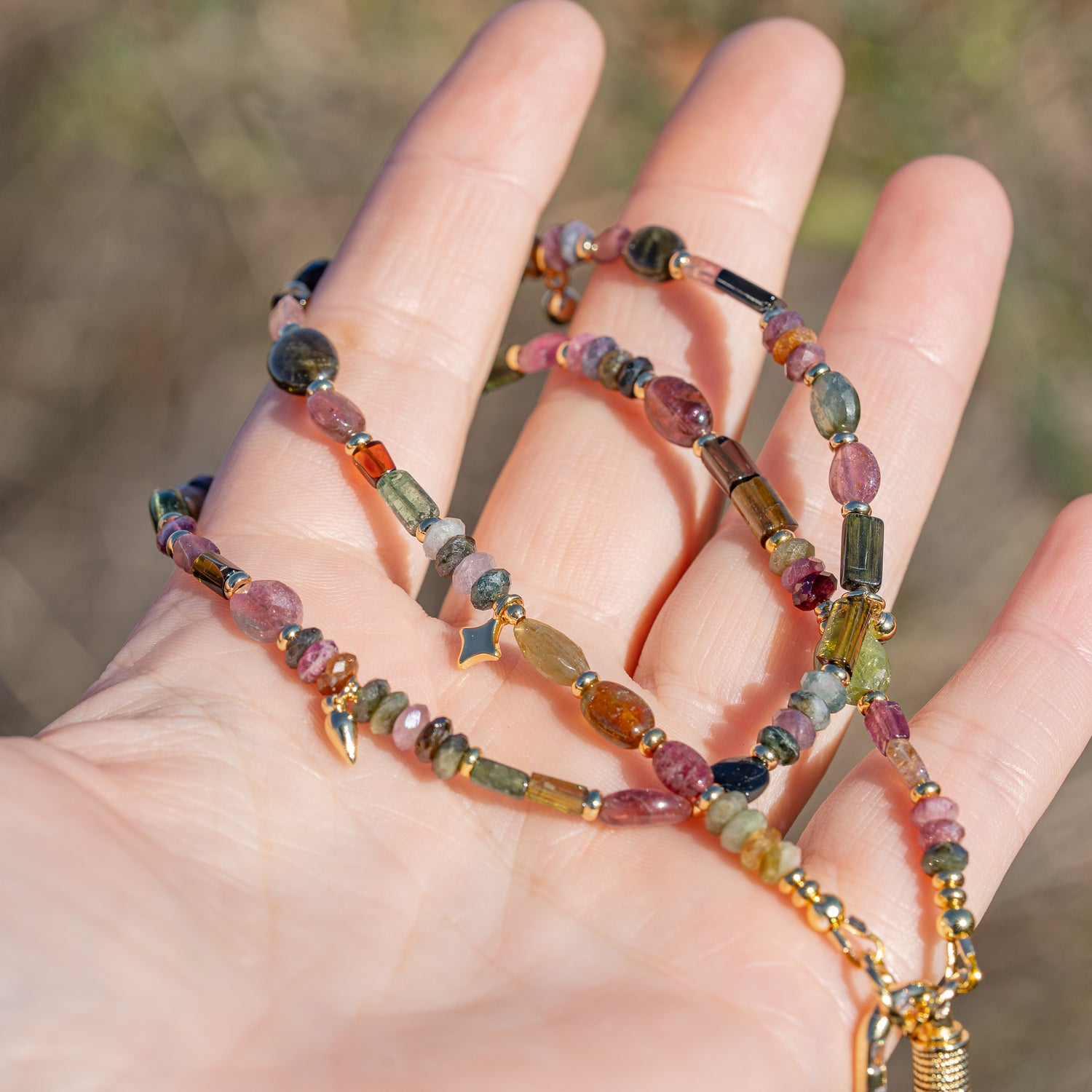 Collier bohème en Tourmaline multicolore différentes formes et tailles ✨