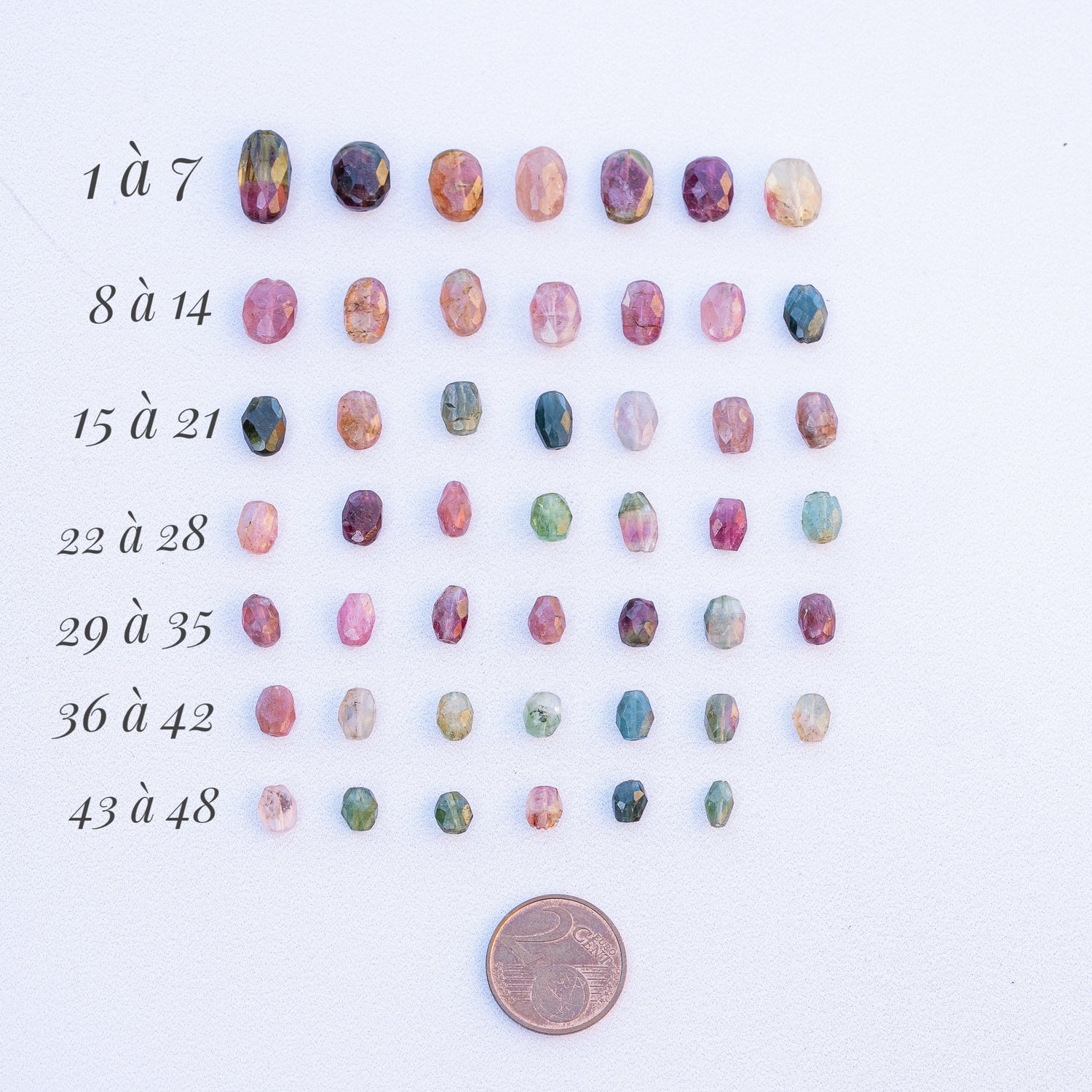 Perles ovales facettes de Tourmaline multicolore de 5,5 à 13 mm au choix ( à l&