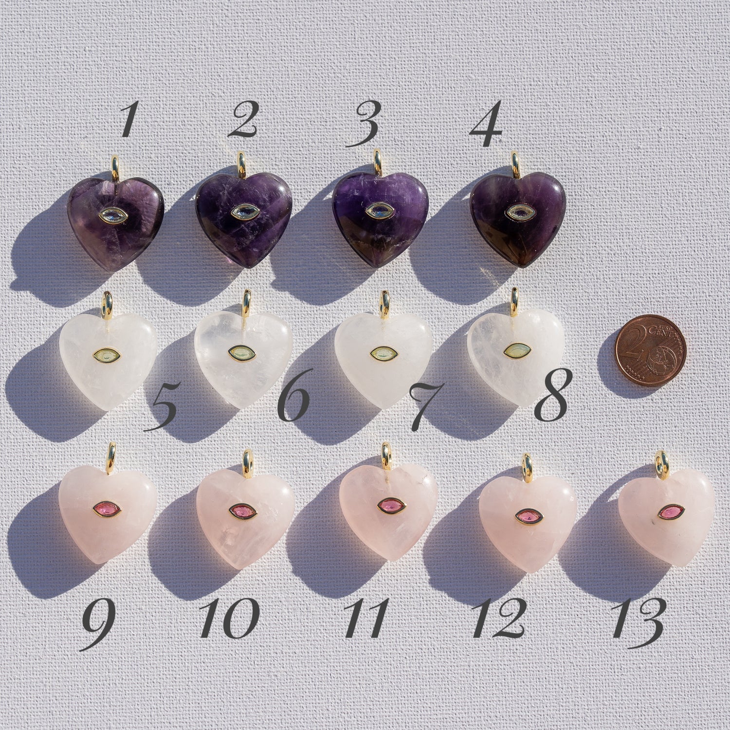 Pendentif coeur en 3 pierres au choix en laiton plaqué or 18k et zirconium de 31 mm ( à l&