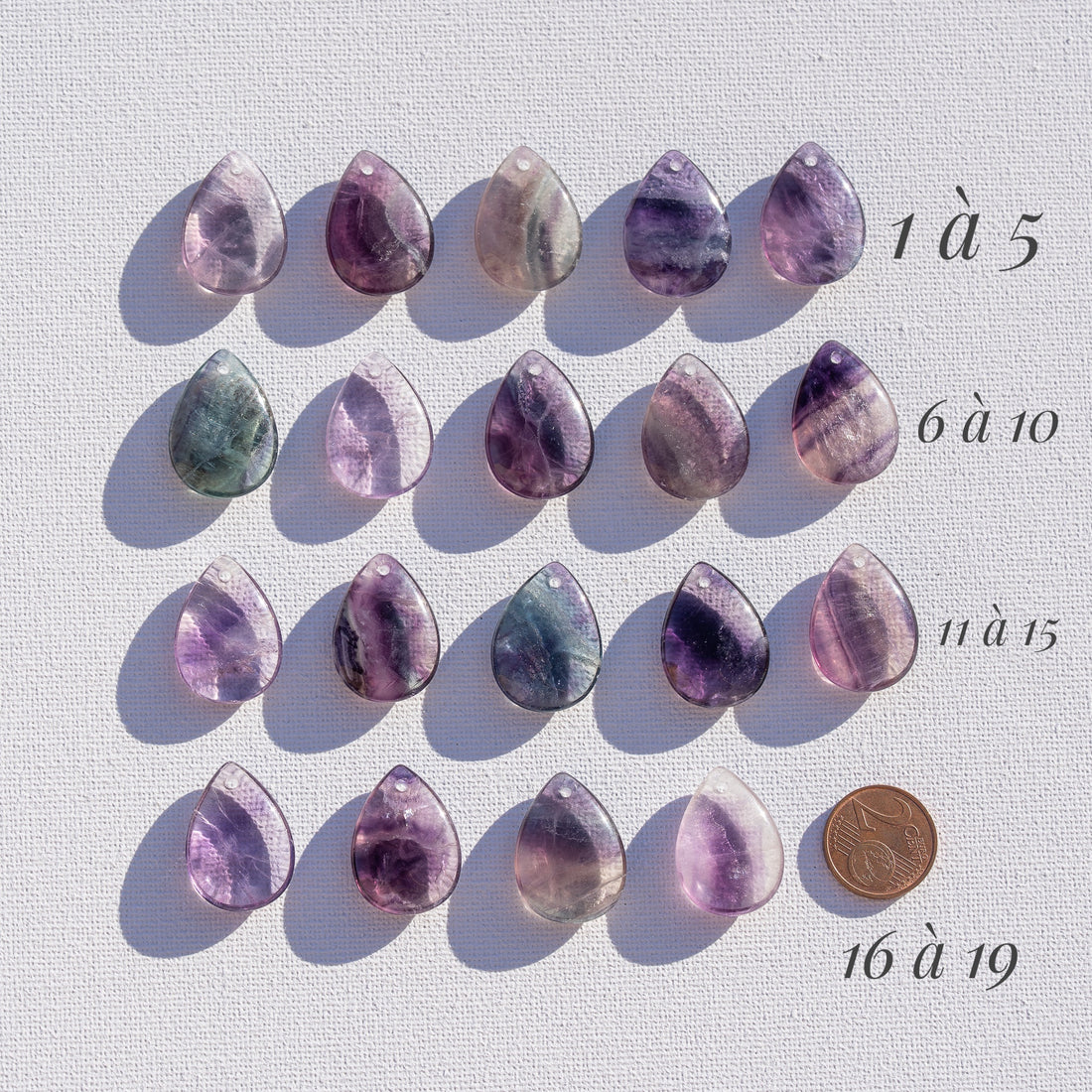 Pendentifs gouttes lisses de Fluorite multicolore de 25 mm au choix ( à l&