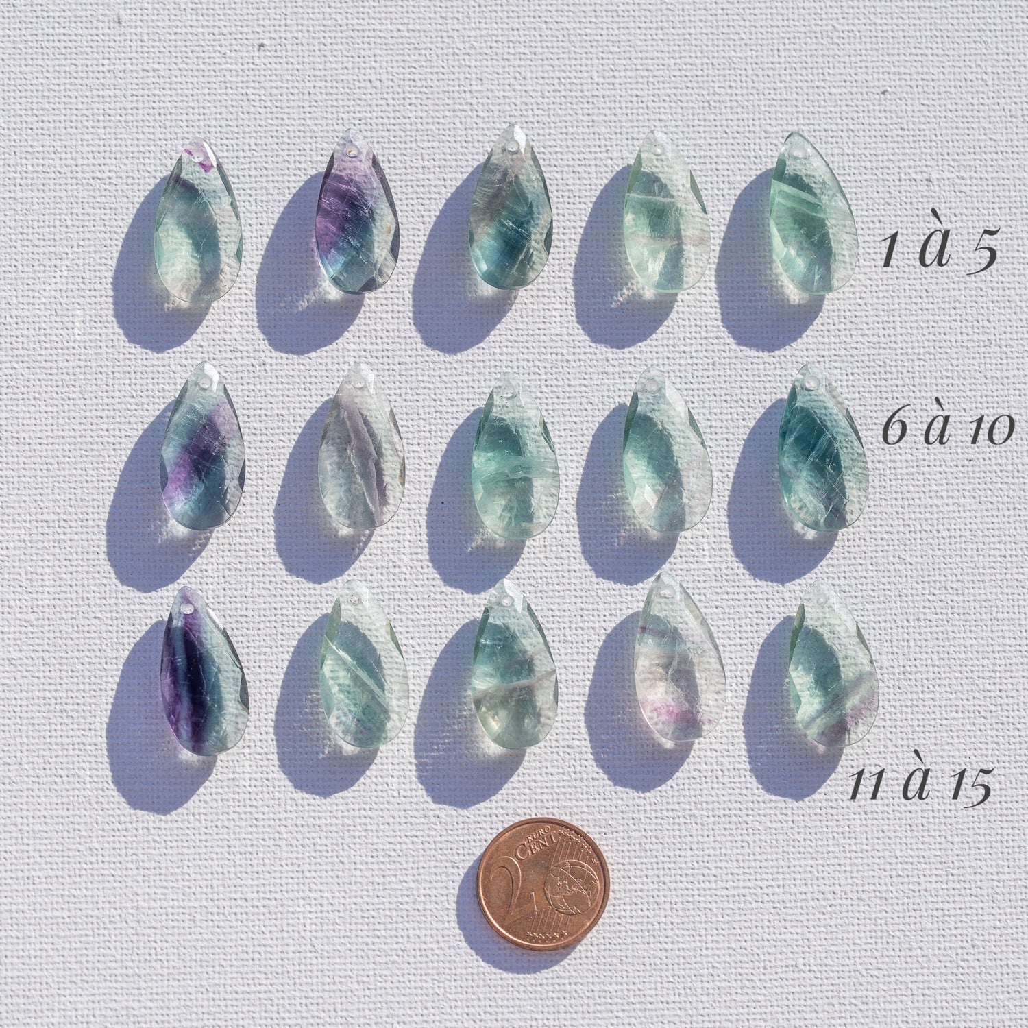 Pendentifs gouttes facettes en Fluorite multicolore de 24 mm au choix ( à l&