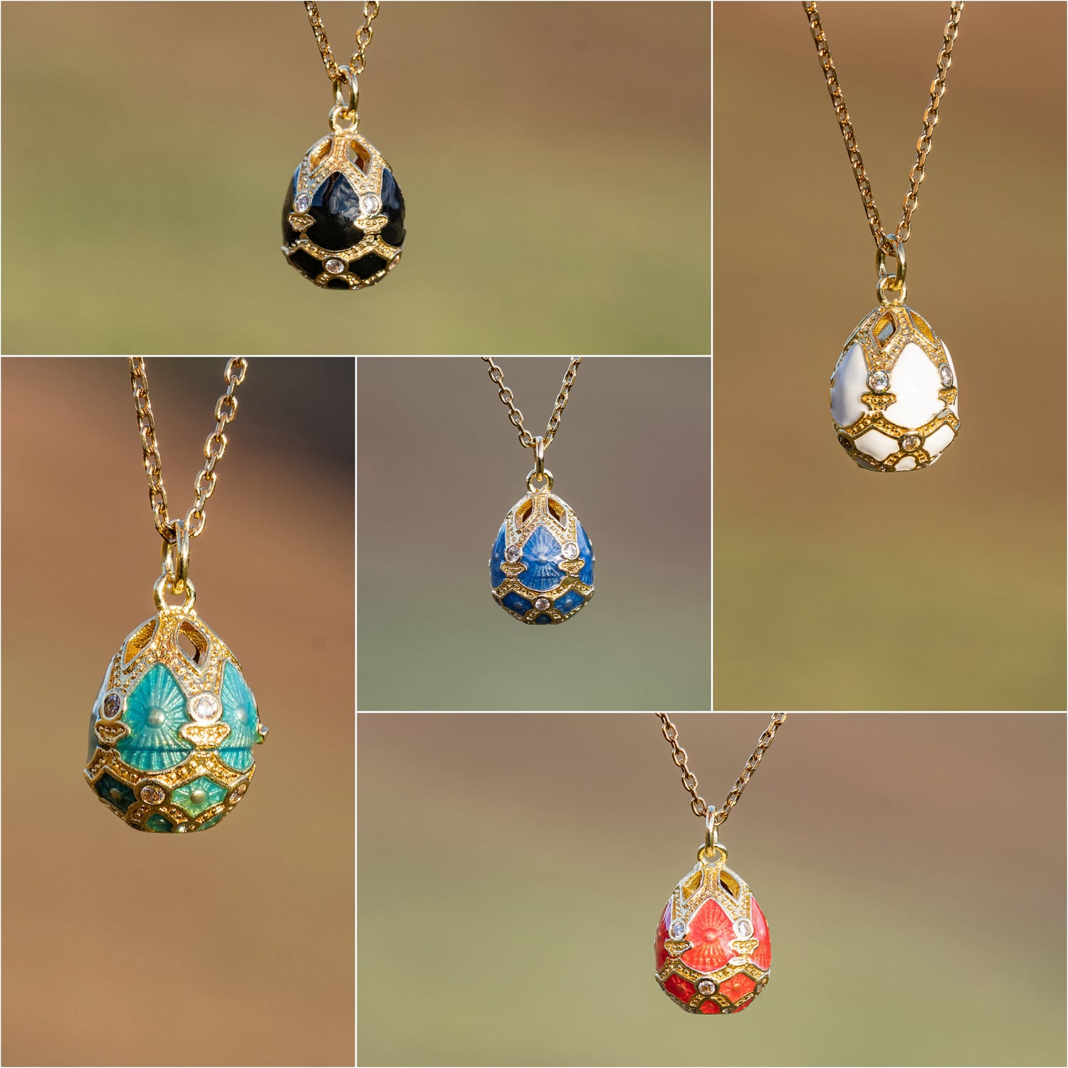 Breloques oeufs émaillées en laiton plaqué or 18K et zirconium de 21 mm couleur au choix ( à l&