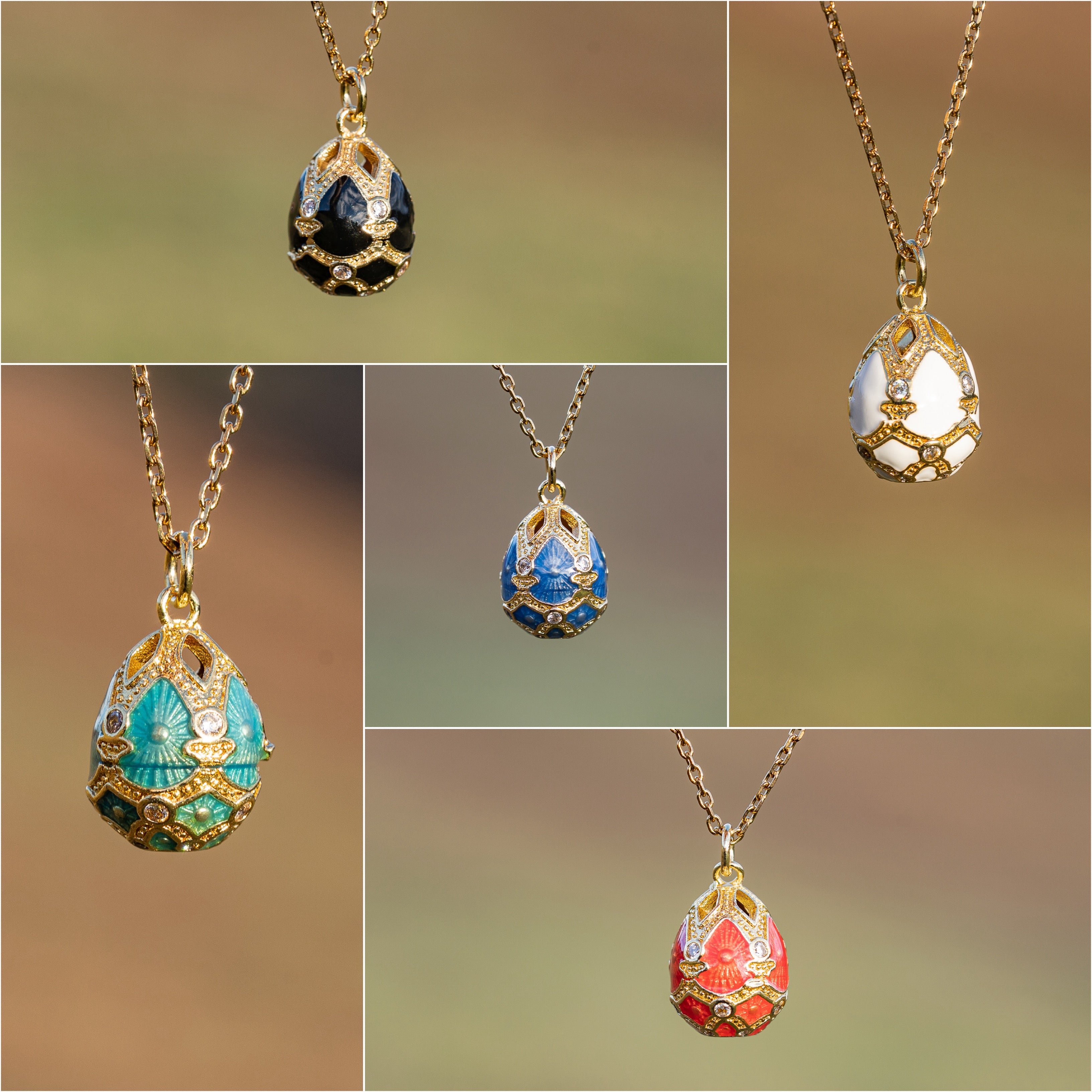 Breloques oeufs émaillées en laiton plaqué or 18K et zirconium de 21 mm couleur au choix ( à l&