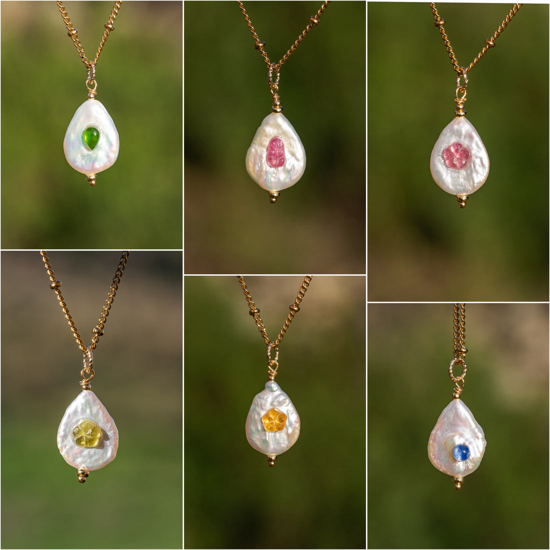 Pendentifs en perles gouttes Keshi, cabochons pierres au choix et laiton plaqué or de env 28 mm ( à l&