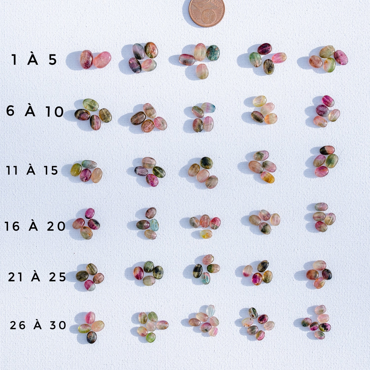Perles ovales lisses de Tourmaline multicolore  🌈 de 5 à 10 mm ( en petits lots de 2/4/6 perles )