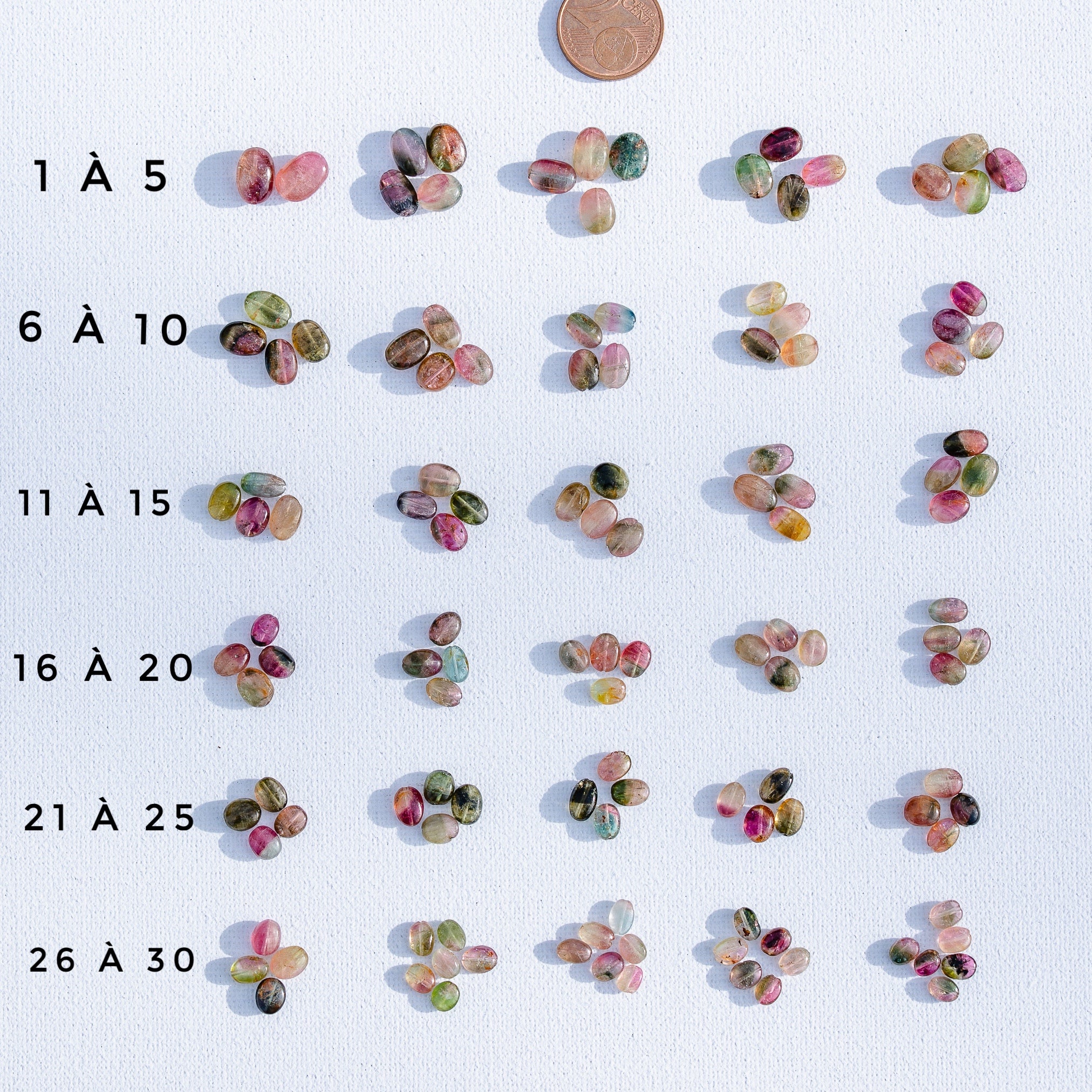 Perles ovales lisses de Tourmaline multicolore  🌈 de 5 à 10 mm ( en petits lots de 2/4/6 perles )