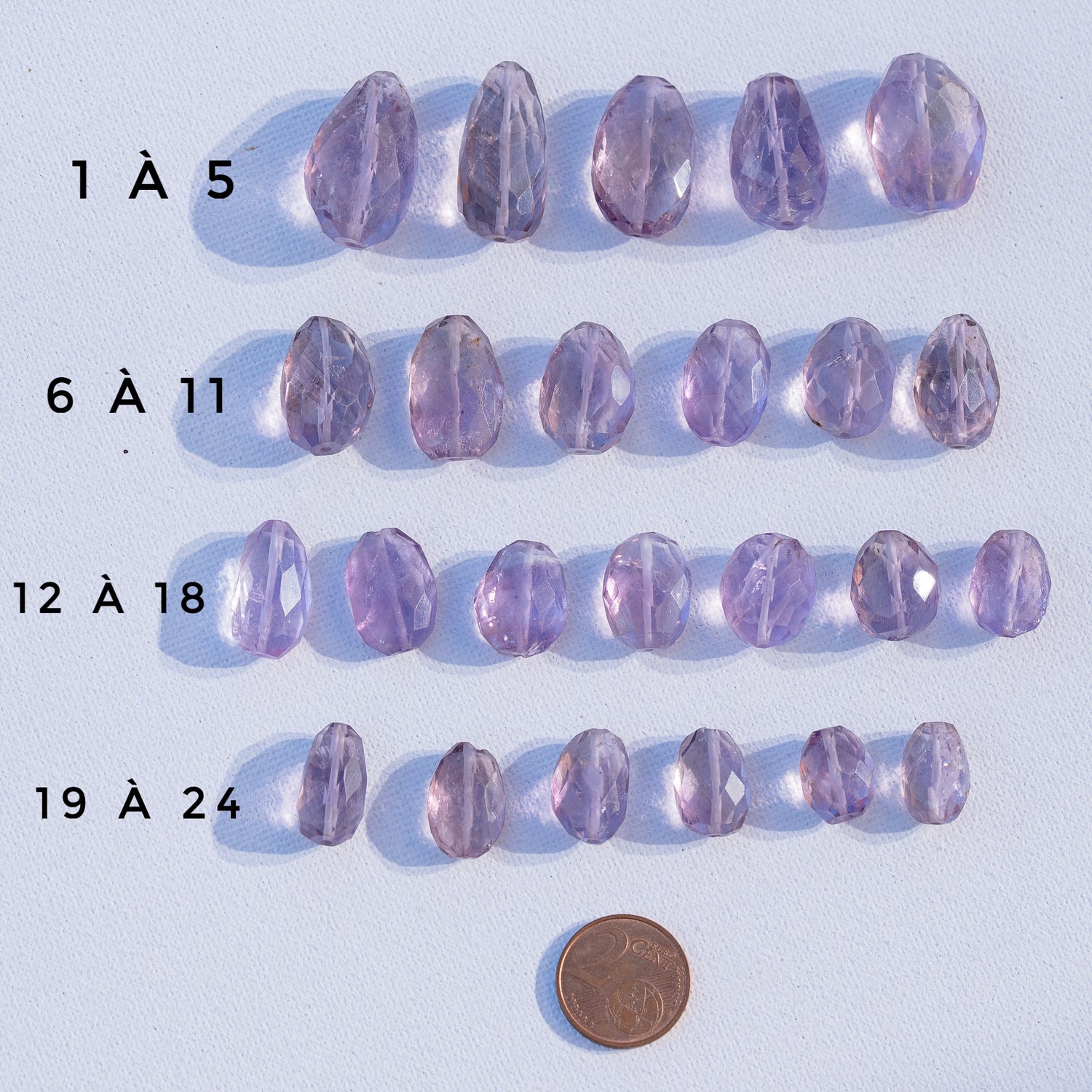 Perles pépites facettes en Améthyste lilas de env 13 à 26 mm ( à l&