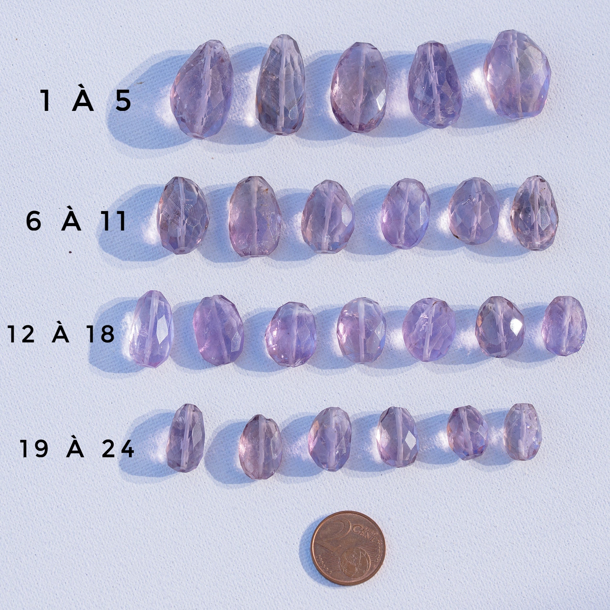 Perles pépites facettes en Améthyste lilas de env 13 à 26 mm ( à l&