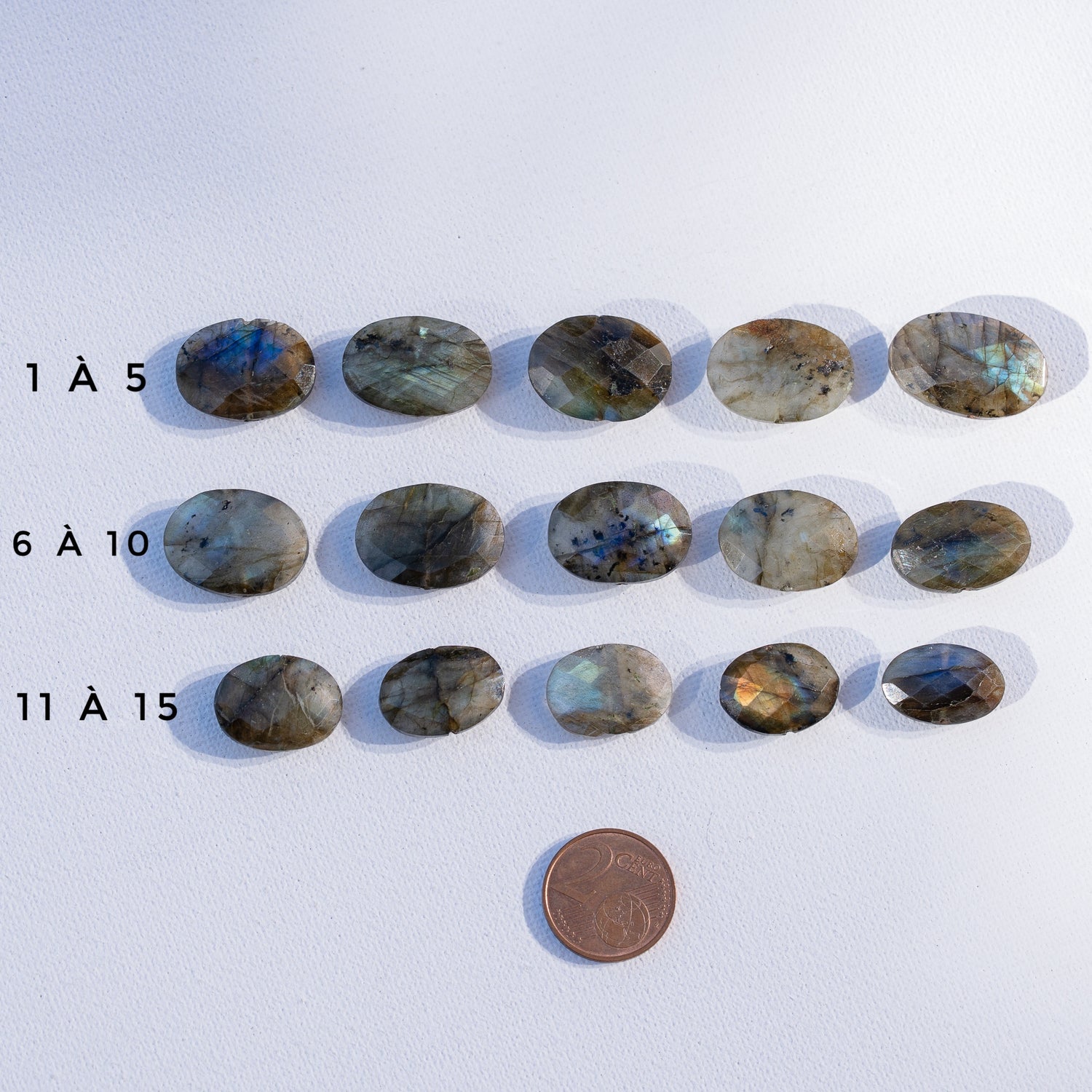 Perles ovales facettes de Labradorite de env 17 à 23 mm ( à l&