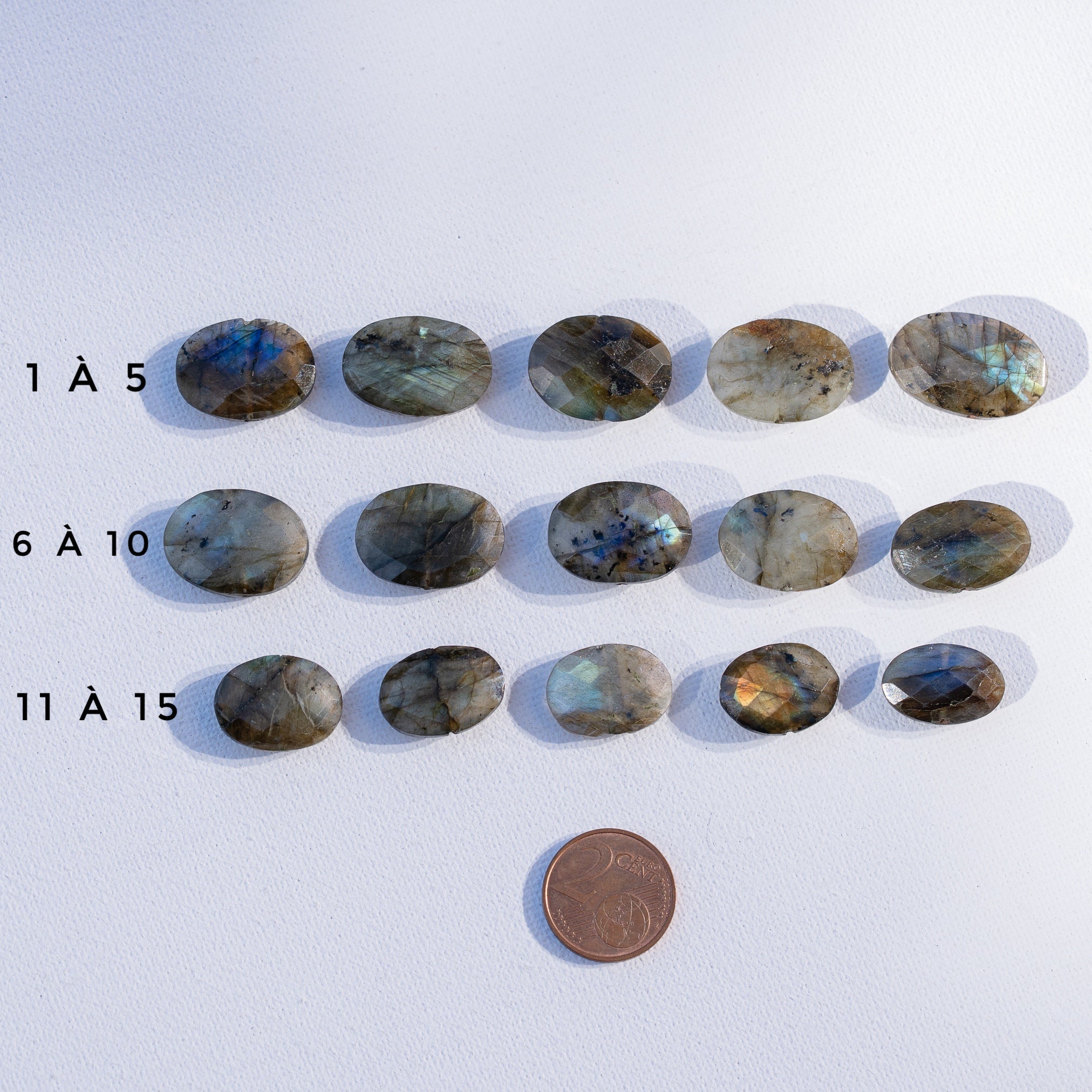 Perles ovales facettes de Labradorite de env 17 à 23 mm ( à l&