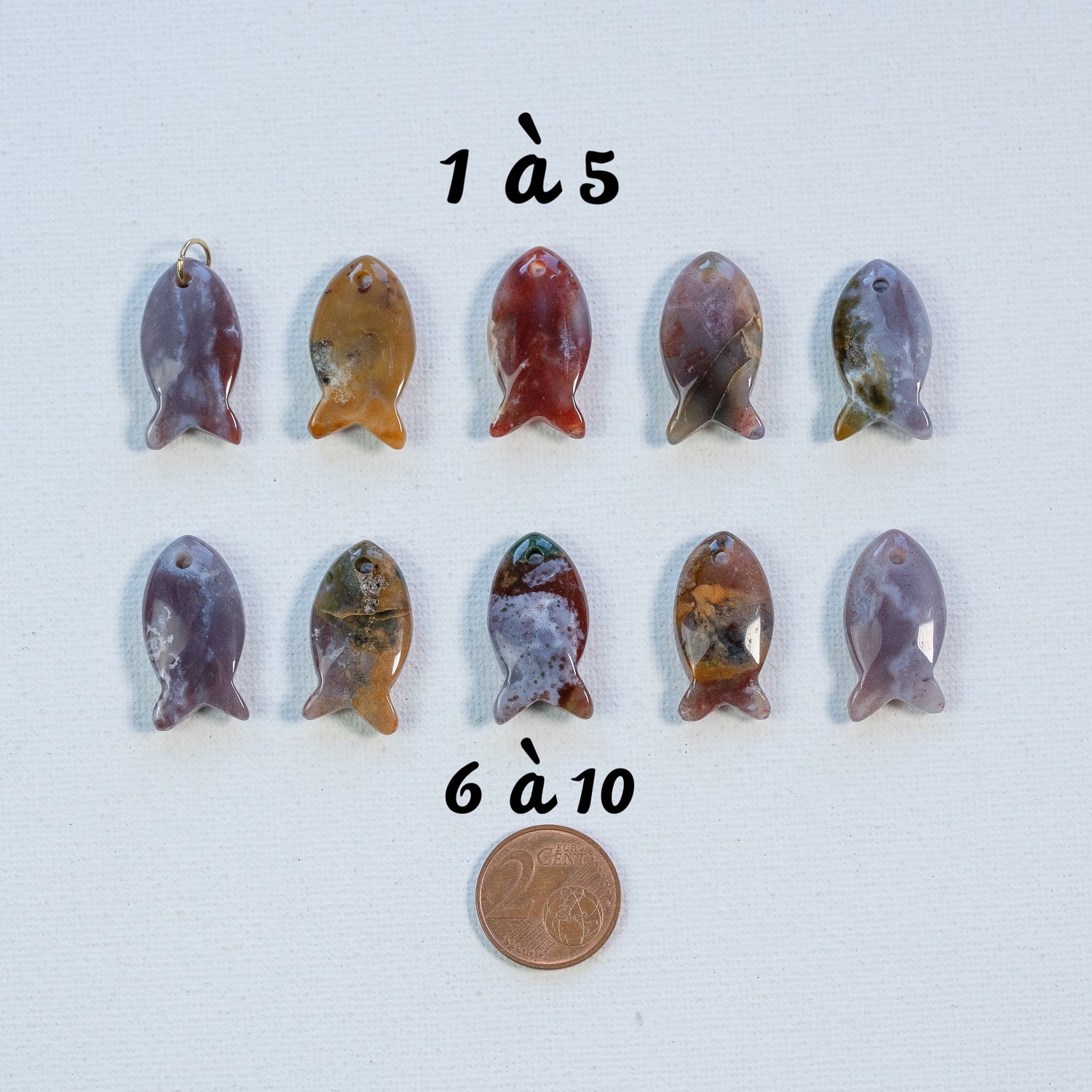 Pendentif poissons en Agate indienne avec anneau en inox plaqué or de 25 mm ( à l&