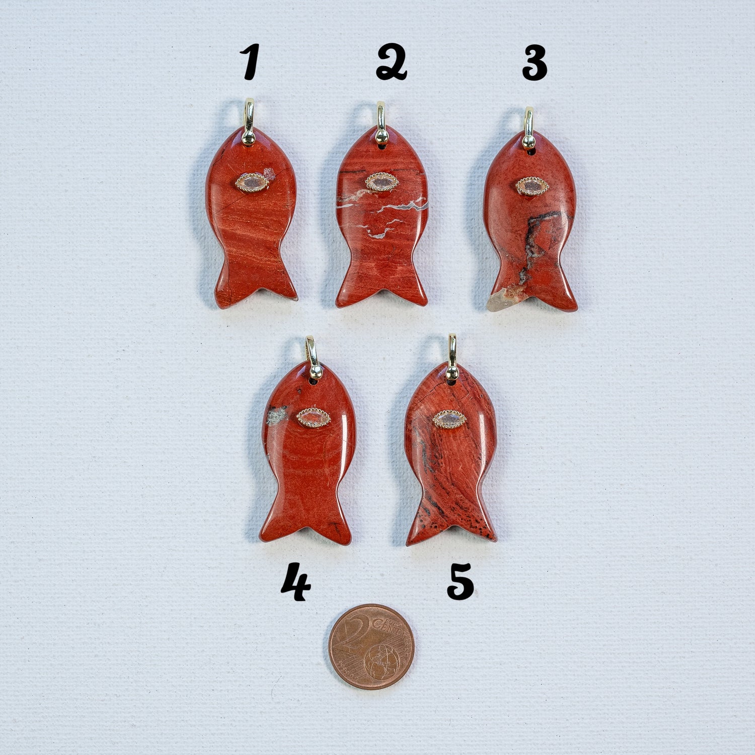 Pendentif poissons en Jaspe rouge, laiton et zirconium rose de 45 mm ( à l&