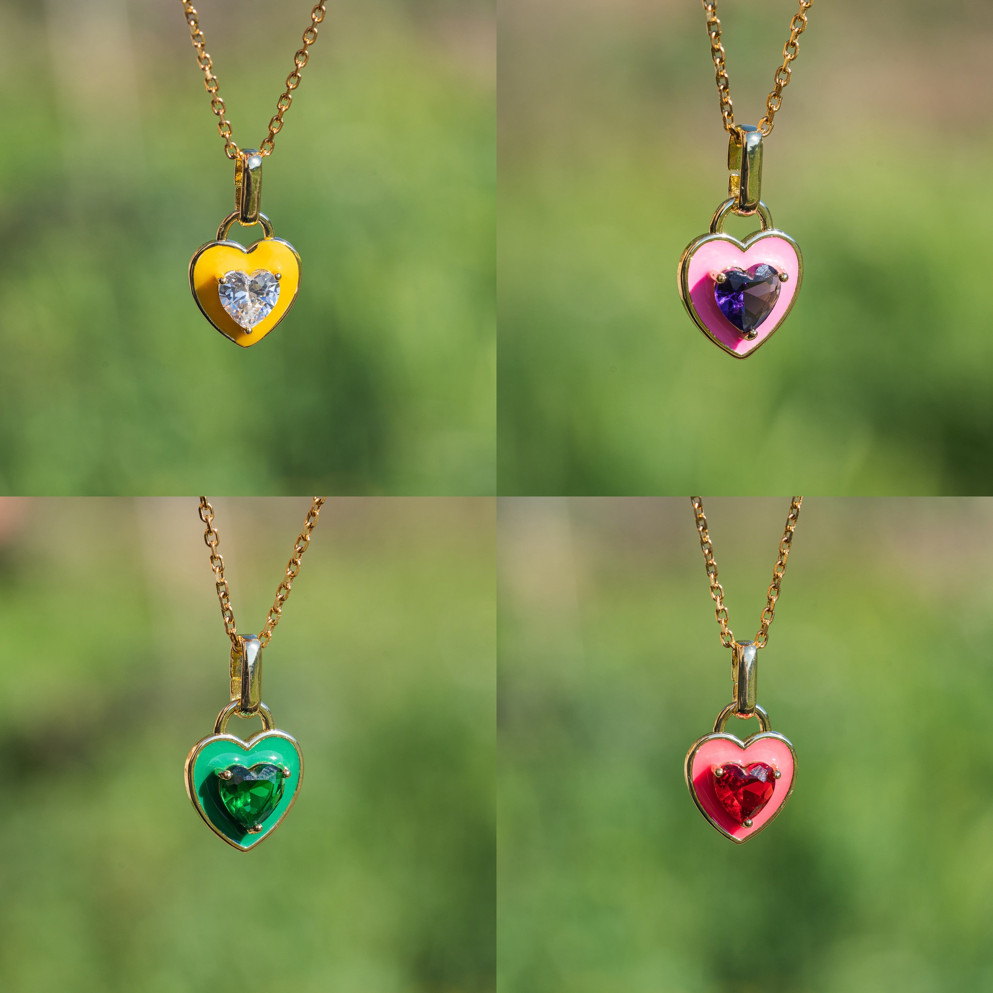 Breloques coeur émaillées en laiton plaqué or 18k et zirconium de 19 mm au choix ( à l&