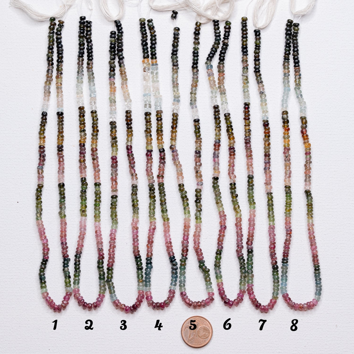 Rangs de 35 cm de perles rondelles lisses de Tourmaline multicolore de env 4 x 2/3 mm