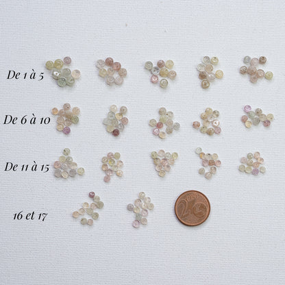 Perles rondelles lisses de Saphir pastel de env 3 à 5 mm ( lot de 8 ou 10 perles )