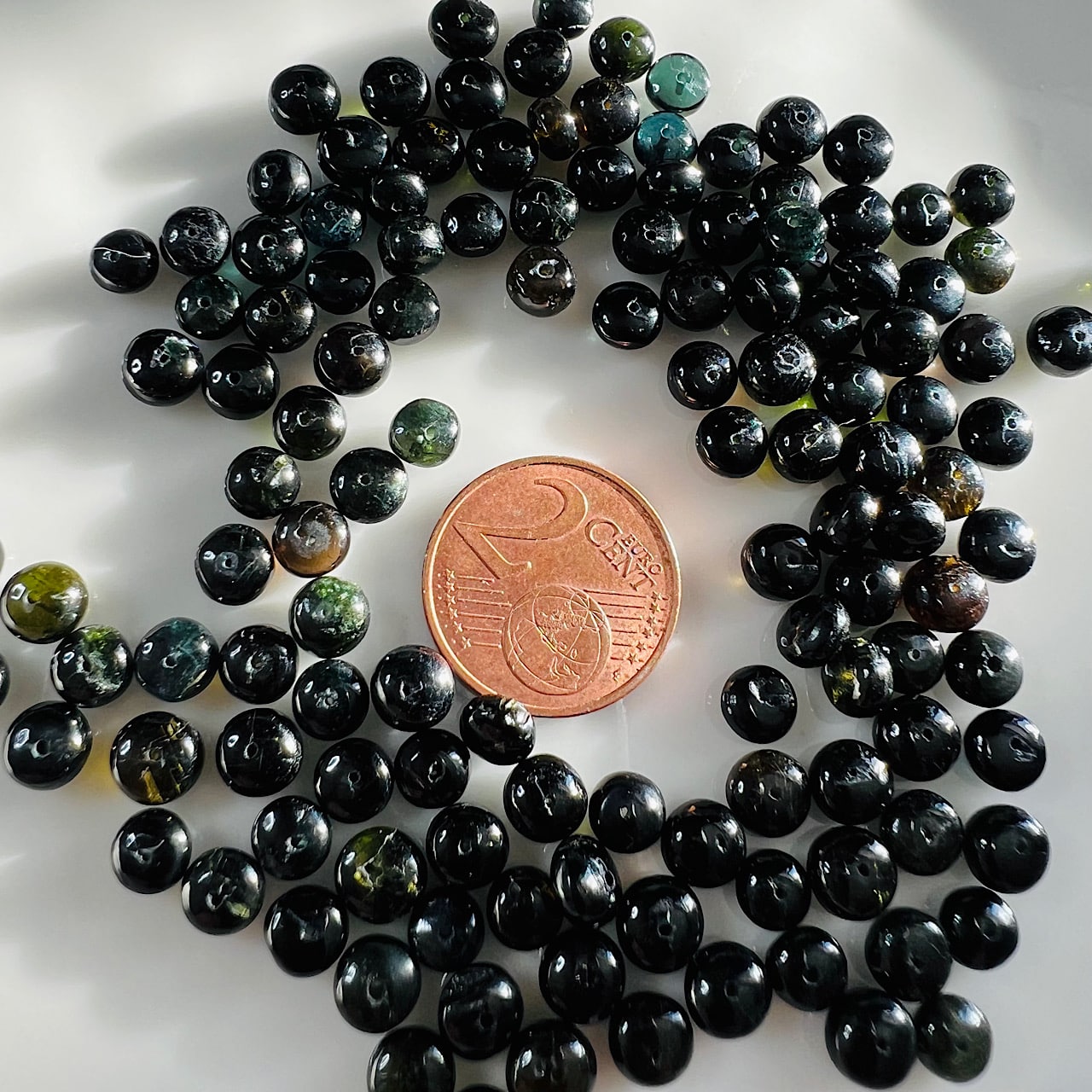 Perles rondelles lisses de Tourmaline noire/marron/verte de 5 mm ( lot de 10 )