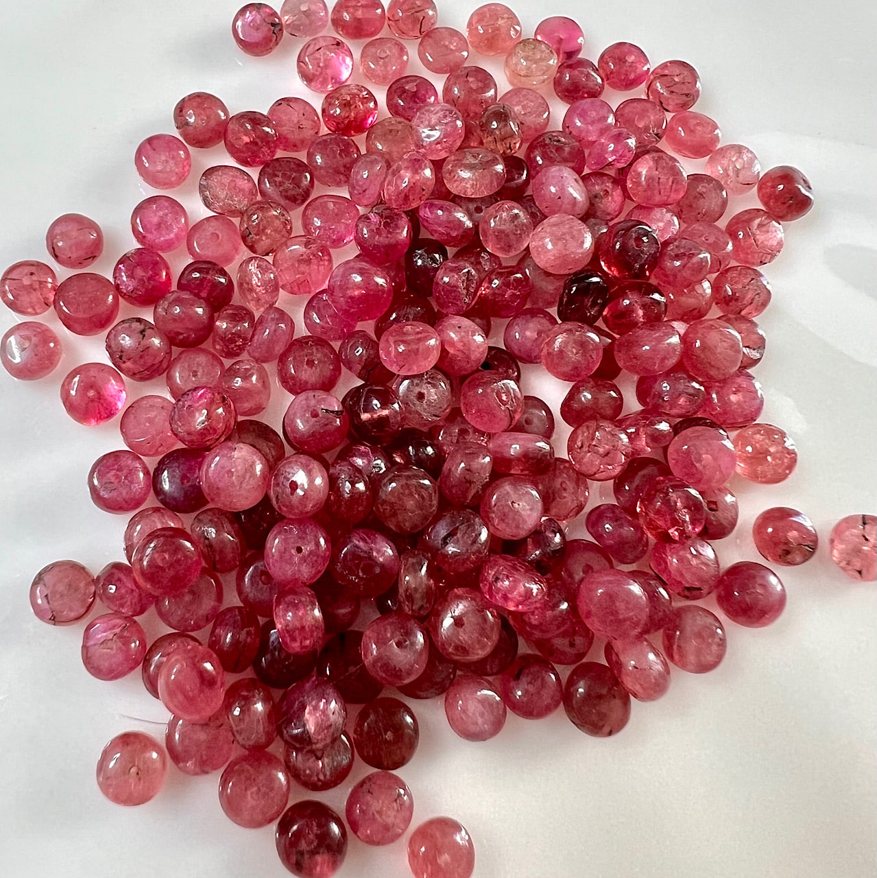 Perles rondelles lisses de Tourmaline rose de 4/5 mm ( lot de 8 )