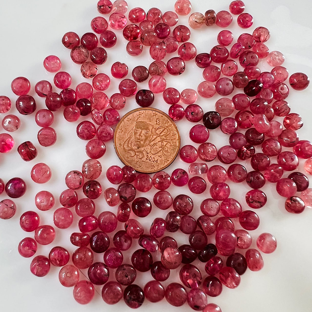 Perles rondelles lisses de Tourmaline rose de 4/5 mm ( lot de 8 )