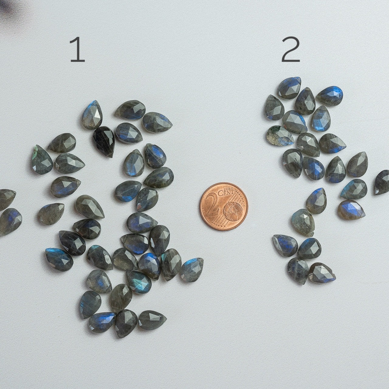 Perles gouttes facettes AA de labradorite de 10/12 mm ( lot de 2 perles )