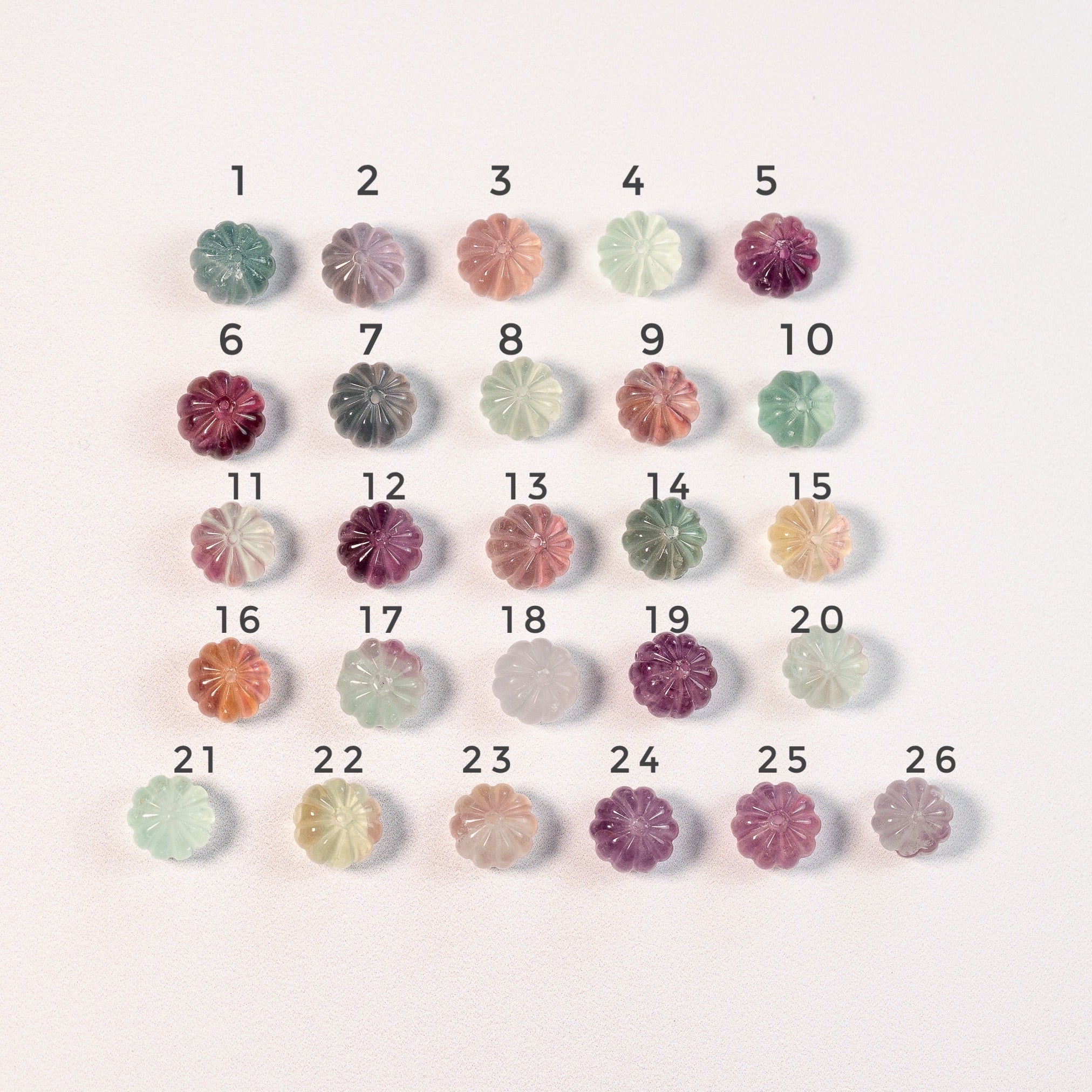 Perles citrouilles en Fluorite multicolore de 13/14 mm au choix ( à l&