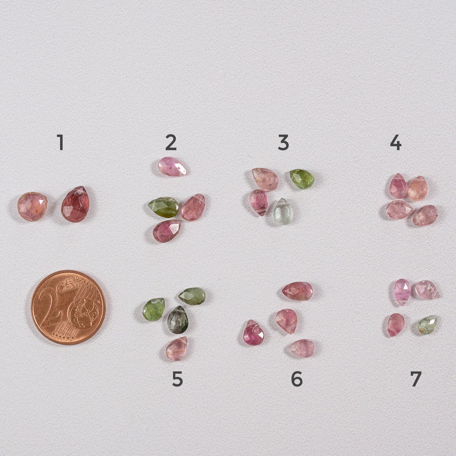 Perles gouttes facettes de Tourmaline rose et verte de 5 à 8 mm au choix ( Lot de 2 ou 4 )