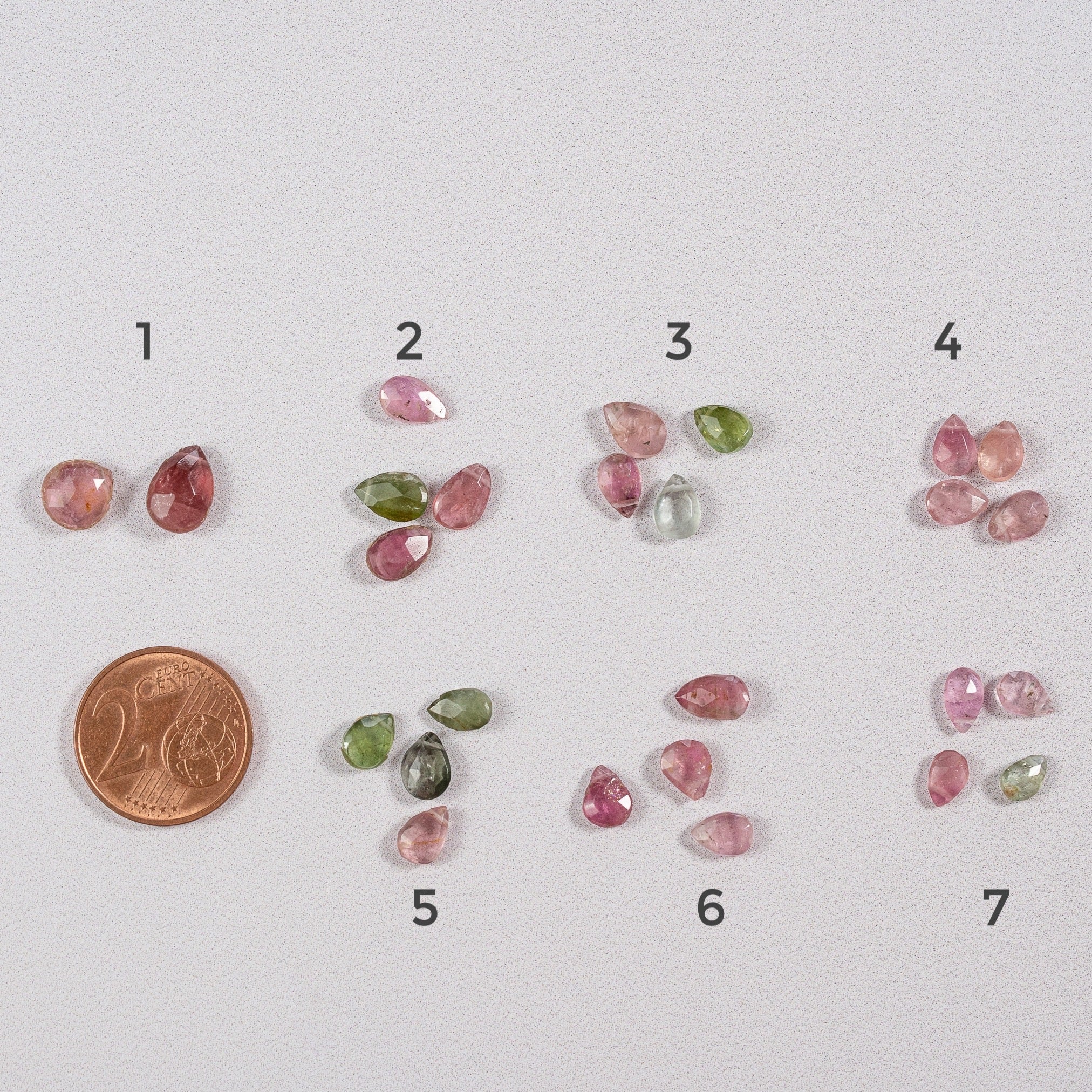 Perles gouttes facettes de Tourmaline rose et verte de 5 à 8 mm au choix ( Lot de 2 ou 4 )