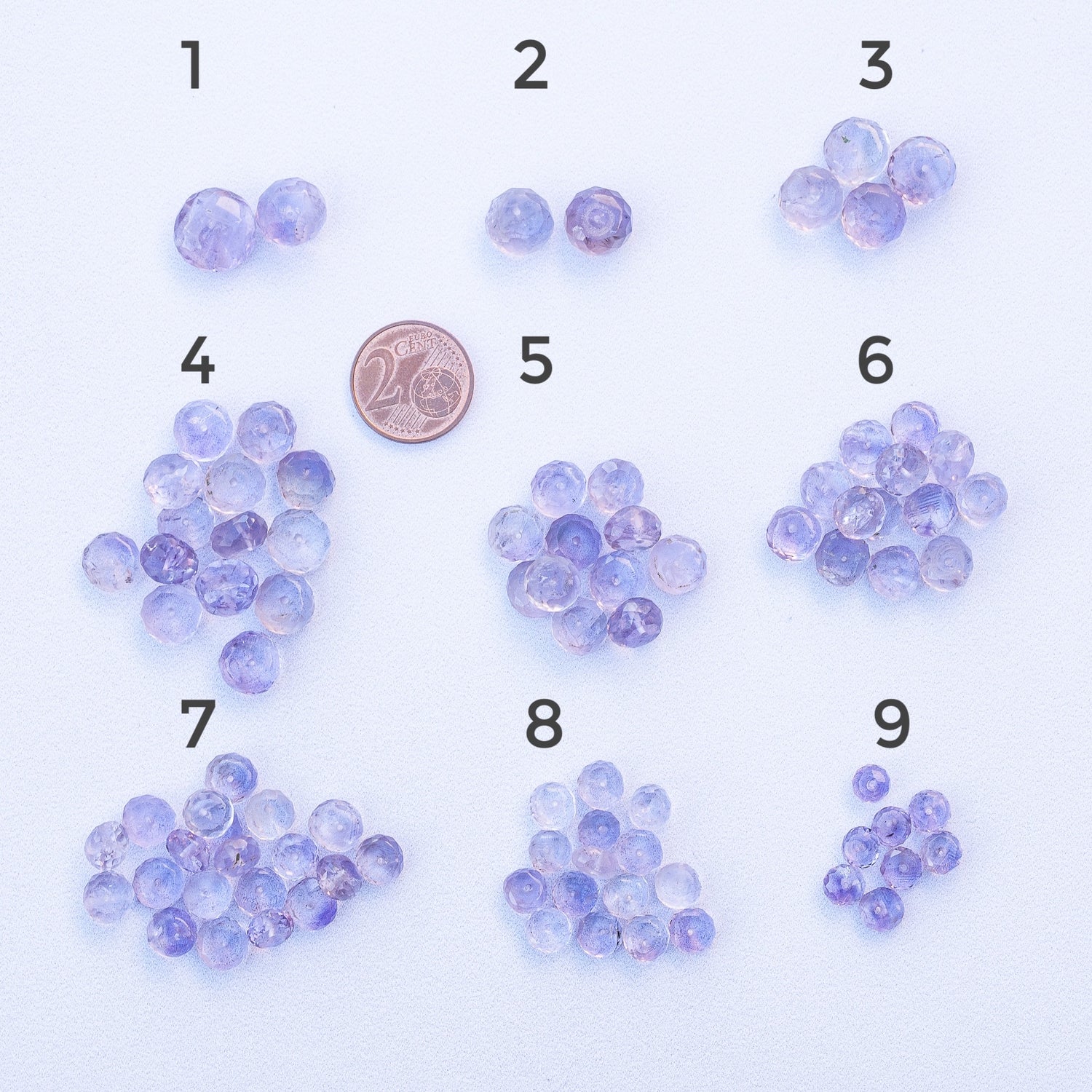 Perles rondelles facettes en Améthyste de 6 à 12 mm ( lot de 2 )