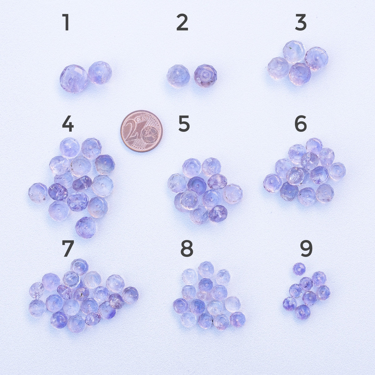 Perles rondelles facettes en Améthyste de 6 à 12 mm ( lot de 2 )