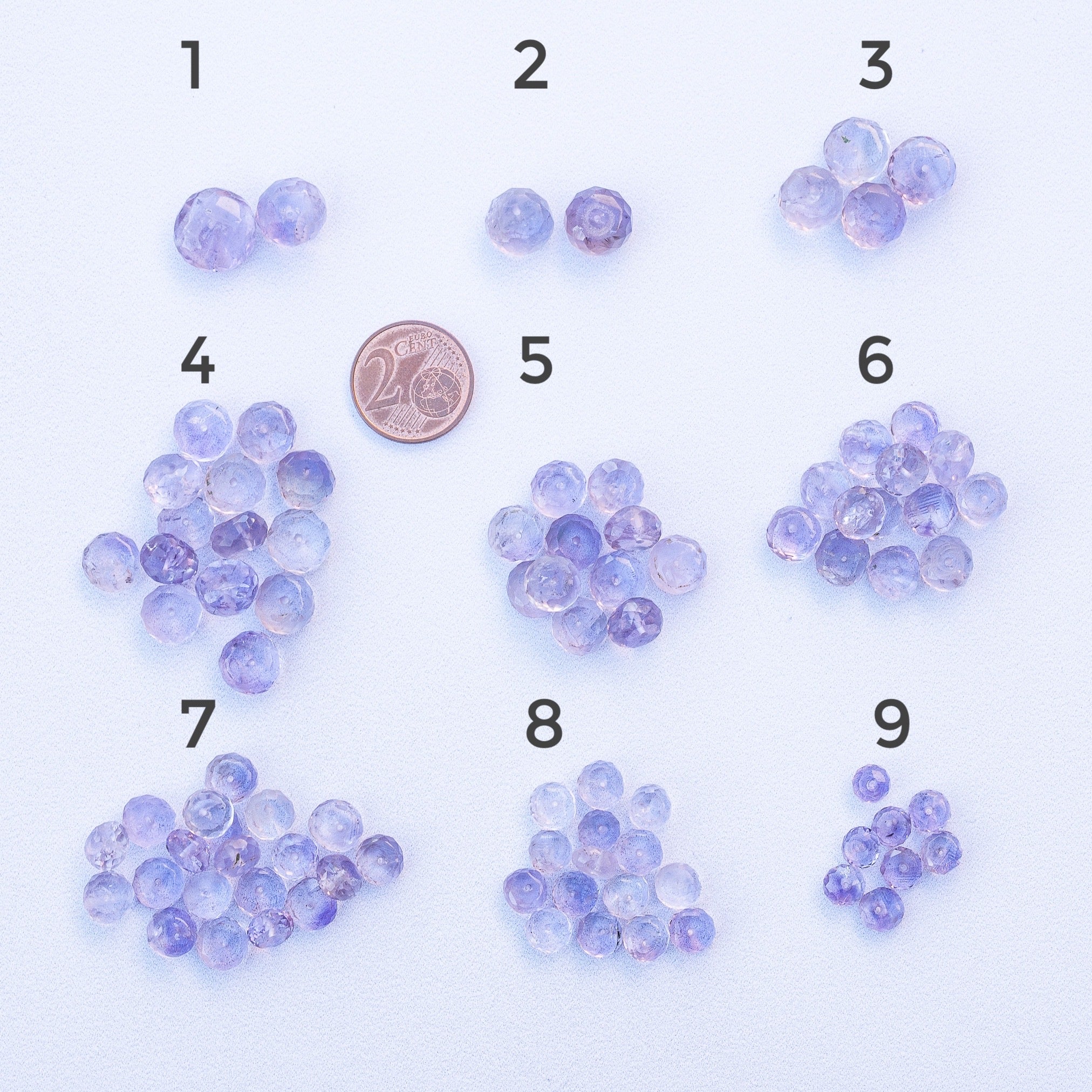 Perles rondelles facettes en Améthyste de 6 à 12 mm ( lot de 2 )